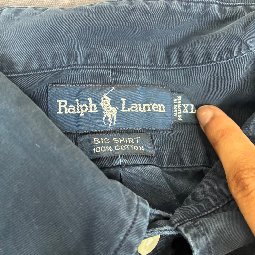 Vintage Ralph Lauren Navy Blue Big Shirt Men's Size XL Red Pony Pocket - Picture 5 of 5